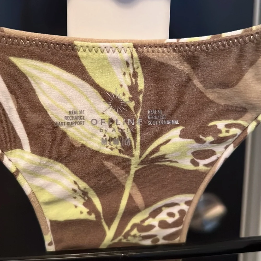 Aerie tan and neon yellow print longline sports bra  medium - Picture 2 of 2